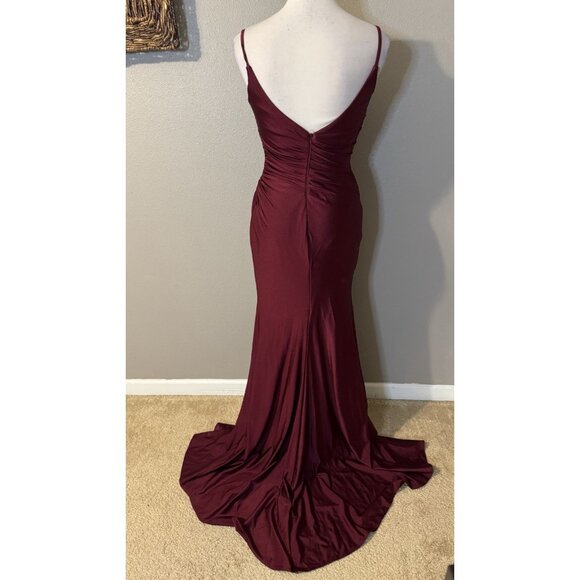 La Femme 103544 Dress 4 Burgundy Sleeveless V Neck Formal Gown NEW - Picture 14 of 14